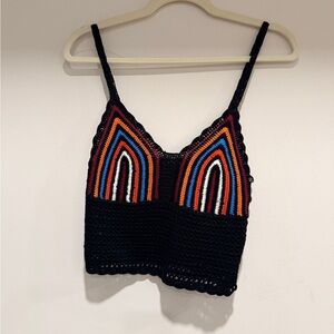 Sandro Black Multicolor Crochet Crop Top